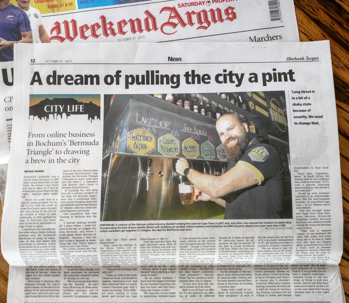 Featured Post Image - Profile on Beerhouse and Randolf in the Weekend Argus